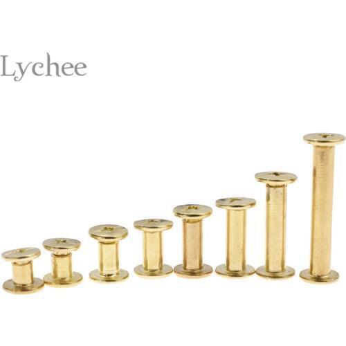 Lychee Life 10pcs Scrapbook Screw Back Rivets Gold Color Leather Belt Wallet Rivets DIY Sewing Supplies