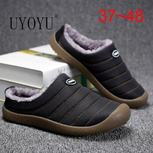 Men Shoes Winter Slippers Suede Gingham Plush Velvet Indoor Shoes for Men Home Slippers 2021 Non Slip Waterproof Male Slipper