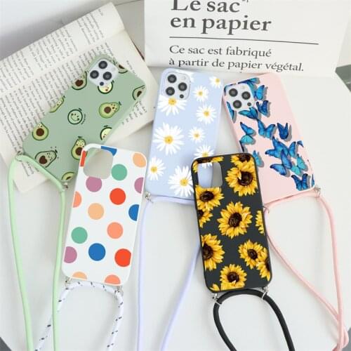 Soft Case For Samsung S21 Ultra A32 A42 A41 A30 S20 Lite M51 M31 A91 S7 S8 Plus Note 20 10 9 Necklace Lanyard Rope Summer Case