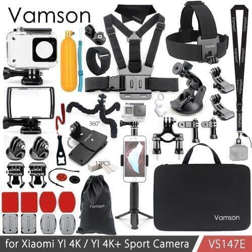 Vamson for Xiao YI 4K Accessories Kit Waterproof Housing Case Frame Bag Adapter Mount for YI 4K + for YI Lite Camera VS147
