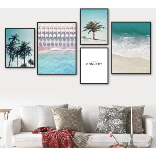 Beach Palm Ocean Landscape Quotes Wall Art Canvas Painting Nordic Posters And Prints Wall Pictures For Living Room Home Decor