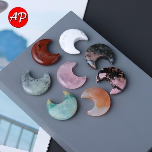 1pc Natural Crystal Moon Ornament Gem Crescent Pendant Health Rose Quartz Aura stone DIY Gift Decoration