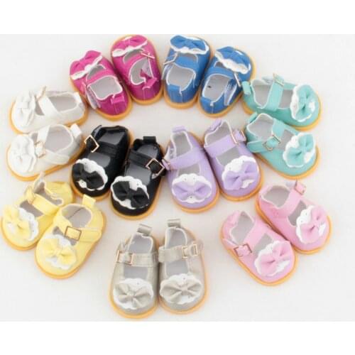 New 5.5cm Retro Leather Bow Shoes For 14 Inch Wellie Wisher Mini Shoes Accessories For 32-33 Paola Reina Dolls Russia DIY Doll