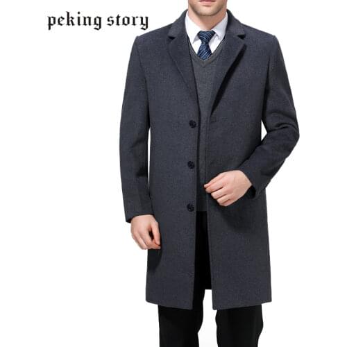 Mu Yuan Yang X-Long Jackets Casual Mens Wool Blend Suit Collar Coats Full Winter For Male Wool Long Overcoat Cashmere 3XL 4XL