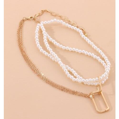 Origin Summer Baroque Minimalist Pearl Geometrical Asymmetric Pendant Necklace for Women Exquisite Hollow Necklace Jewelry