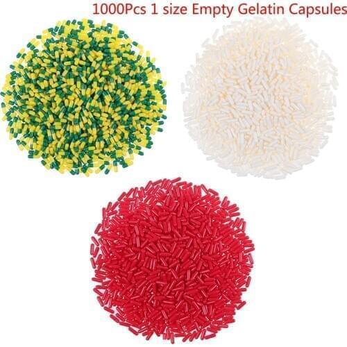 1000Pcs Empty Hard Capsules Size 1# Hollow Gelatin Capsules Empty Pill Capsule Personal Health Care Pill Case Splitters