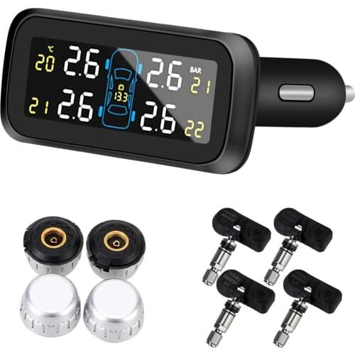 Car TPMS Cigarette Lighter Type Tire Pressure Monitoring System Wireless Digital LCD Display Auto Security Alarm Systems