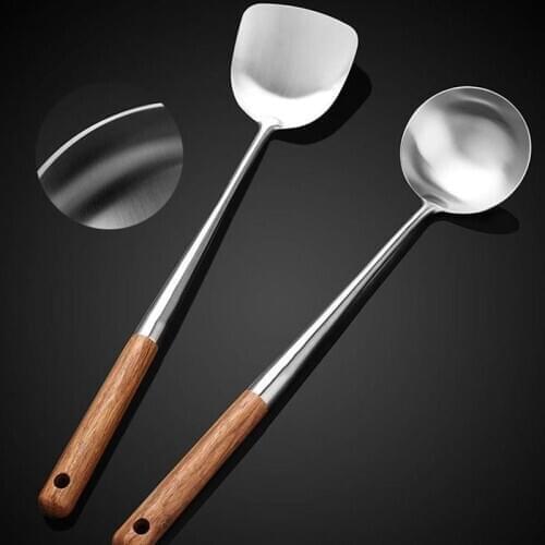Steel Kitchen Wok Spatula Spoon Chinese Cooking Tool Wooden Handle Safety Durable Kitchen Bar Tools
