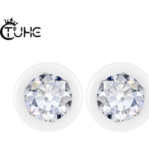 High Quality Women Big Carat Cubic Zirconia Stud Earrings Round Shape Crystal Stone AAA Health Ceramic Round Wedding Jewelry
