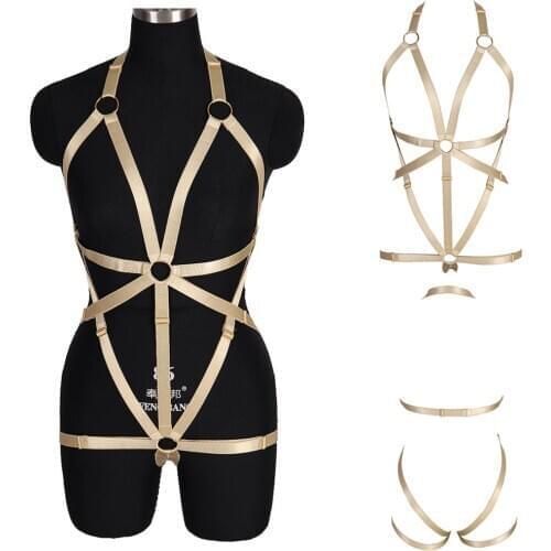 Yellow Body Harness Bra Set Hollow Out Bondage Waist Suspender Sexy Lingerie Dance Party Rave Adjust Cage Top Strappy Punk Goth