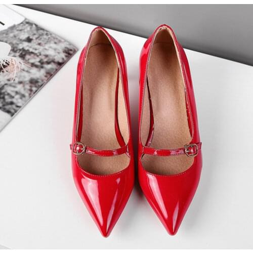 Ochanmeb Big Plus Oversize 47 48 Women High Heels Shoes Shiny Patent Leather Black Red Nude White Yellow Stiletto Office Pumps