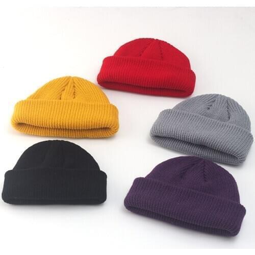 Unisex Winter Hat Men Women Cuffed Cib Knit Beanies Hat Short Melon Ski Solid Color Fisherman Beanies Elastic Hats Melon Cap