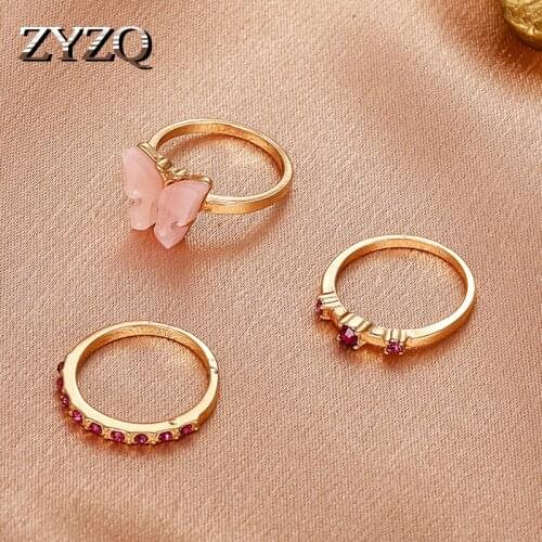 ZYZQ Luxury Simple Butterfly Ring 3-piece Set Geometric Personality Ring For Women Sweet Trendy Jewelry Accessories 2021