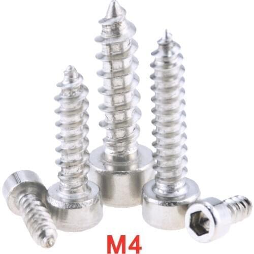 10 PCS M4*10-35 16 20 25 Hexagon Hex Socket Cap Head Self Tapping Screw 304 Stainless Steel Allen Head Screw For Speaker M4x10