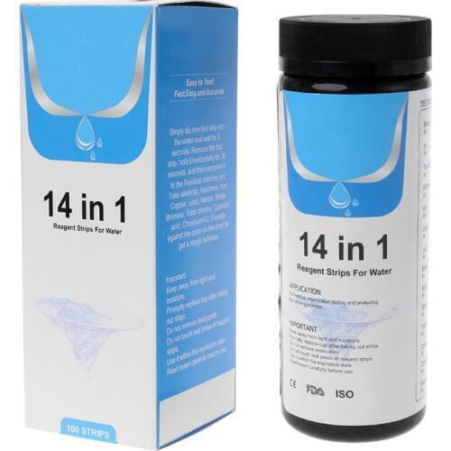 100Strips Water Test Strips For Water Quality Analyzing Testing With 14 Analysis Residual Chlorine pH Alkalinity Iron Etc