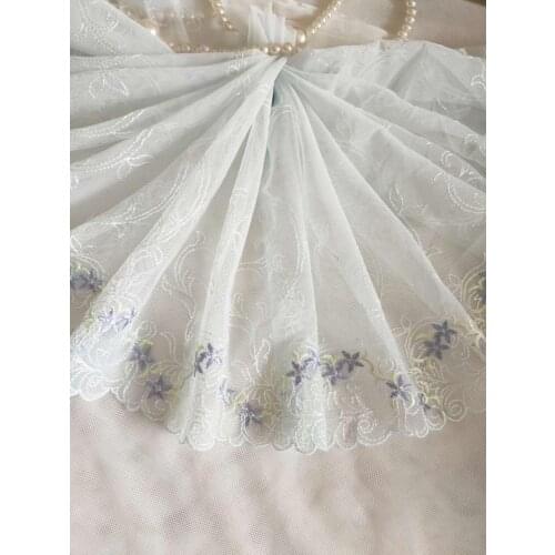 2 Yards Lace Trim Floral Embroidered Scalloped Light Blue Tulle Lace 7.87 Inches Wide High Quality
