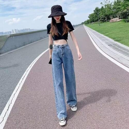 2021 Jeans for Girls High Waist Wide Leg Trousers Thin Jeans Women Summer Ice Straight Tube Loose Drop Pants Tide Baggy Jeans