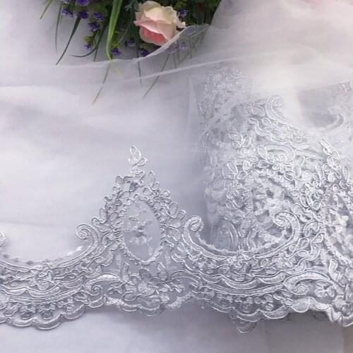 3Yard/Lot Light Gold Silver Fashion Mesh Embroidery Wedding Dress Lace Trim Womens Clothes Laciness Fabric DIY Accessories