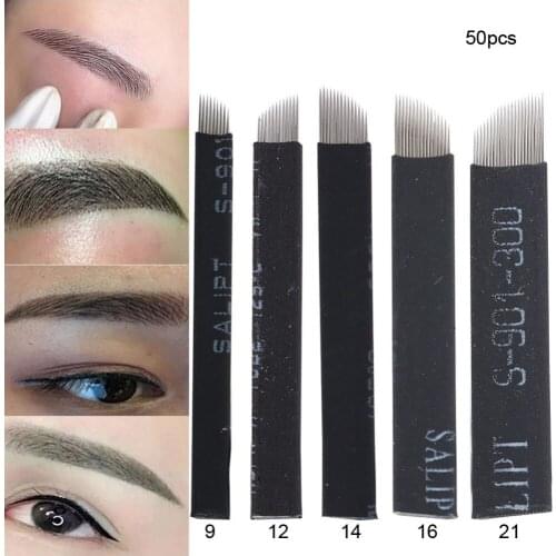 50pcs Disposable Microblading Blade Tattoo Needles Semi Permanent Makeup Eyebrow Tattoo Manual Rotary Pen Needles Blade Supplies