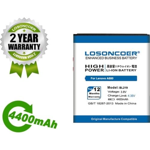 LOSONCOER Battery 4400mAh BL219 Battery For Lenovo A880 Battery A889 A890E A768T A916 S810T S856 A850