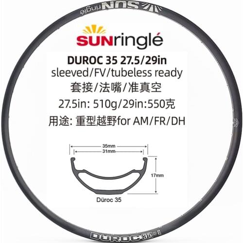 Sunringle sun DUROC30 35 40 50 sd37 42 27.5/29 Inch Mountain Tubeless Soldering Rim 32H 28H Hoops Width Aluminium rims