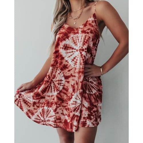 Bohemia Women Mini Dress Plus Size Loose Omighty Dresses Aesthetic Print Spaghteei Strap Casual Clothes Color O-Neck Lady Dress