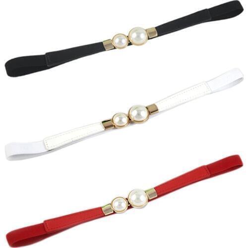 Elegant Woman Pearl Decorate Belts For Dress High Waist Designer Brand Luxury Womens Fashion 2019 Waistband Elastic Skinny Belts
