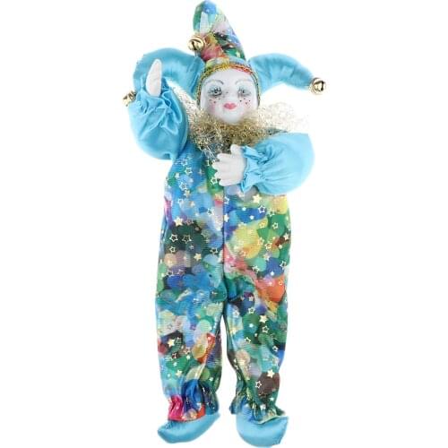 33cm Porcelain Hanging Foot Clown Doll Harlequin Doll, Home Office Desk Shelf Display Ornaments, A