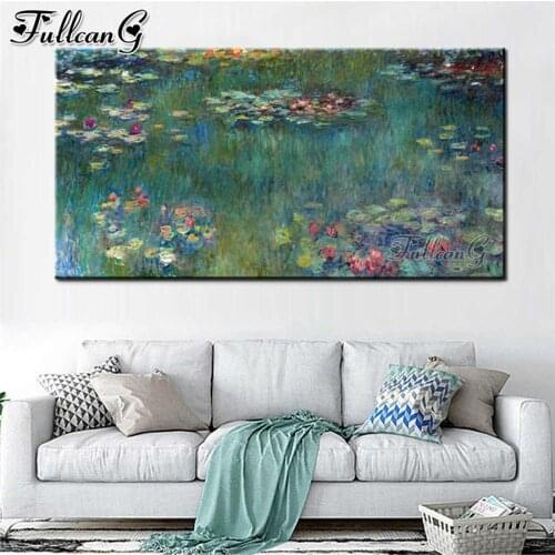 FULLCANG Lotus pond landscape abstract mosaic 5d diy diamond painting full square round drill rhinestone embroidery kits FG0176