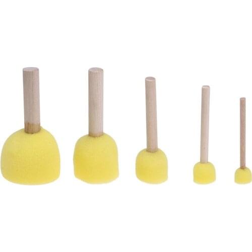 5pcs Sponge Painting Brush Wooden Handle Kids Early Learning Toys Children Drawing DIY Art Supplies Home Cleaning Accessories