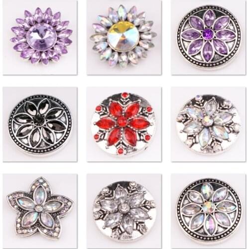 XH8461 Crystal flower snowflake 18mm Metal Snap button fit snap jewelry DIY