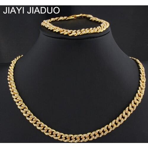 Jiayi jiaduo new Miami Gold Color Rhinestone Necklace Chain Full Bling Punk Bling Charm Hiphop Jewelry