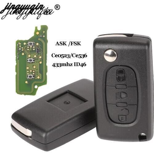 Jingyuqin Remote Key 433MHz fit for Peugeot Partner 407 307 308 607 3 Buttons CE0536 ASK/FSK Signal HU83/VA2 Blade ID46 Chip