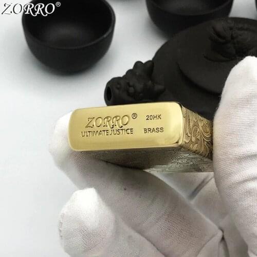 Zorro Kerosene Lighter Pure Copper Carving Tang Grass Dragon Classic Pattern Gasoline Lighter Business Gift Outside Tool