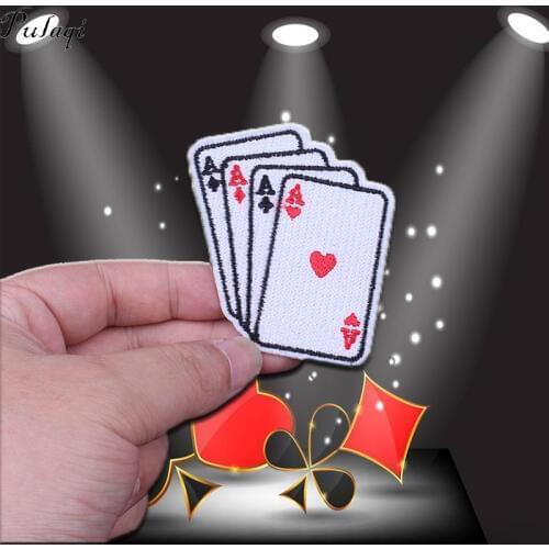 Pulaqi Rock Cool Poker Set Card Game Iron On Patches For Clothing Appliques On Backpack Shoes Decoration Embroidered Decal F