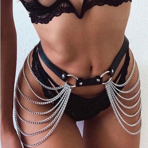 Fashion Chain Belt For Women Pu Leather Waist belt Goth Punk Style Metal Waist Chain tassel Dress Skirt Jeans Sexy Accessories