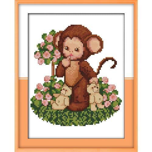 Lovely baby monkey cross stitch kit cartoon 14ct 11ct count print canvas stitches embroidery DIY handmade needlework plus