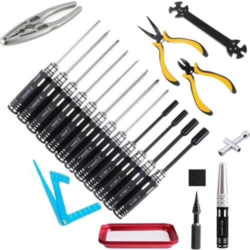 RC Tools Kits Hexagonal Screwdriver Set Pliers Hex Sleeve Socket RC Bumper Ruler for RC Car Boat Quadcopter Helicopter