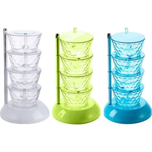 4 Compartment Condiment & Spice Box Serving Set with Spoons Section Seasoning Storage Container Rack Combo Set