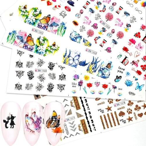 48pcs Mixed Designs Nail Sticker Set Butterfly Flower Leopard Valentine atermark Decals Tattoo Nail Art Slider Wraps New Arrival