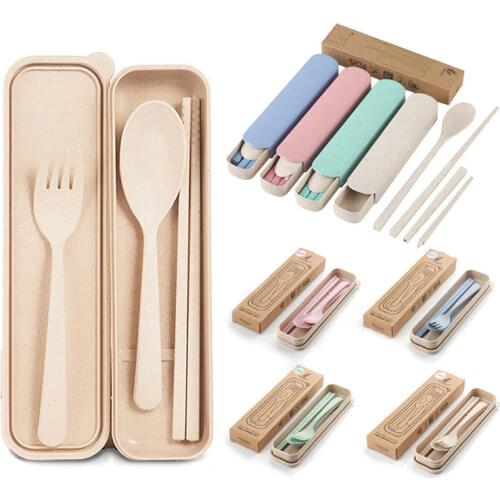 Cutlery Set Cute Portable Travel Adult Cutlery Wheat Straw Fork Camping Picnic Set Gift Child Office People Dinnerware