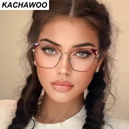 Kachawoo square blue light glasses female metal optical eyewear accessories cat eye big spectacle frames women stylish computer