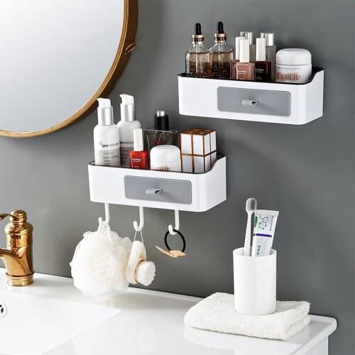 Drawer Bathroom Shelf Hook Punch-free Shower Gel Cosmetics Storage Baskets Wall-Mounted Shelves Organizer Bath Accessories Black