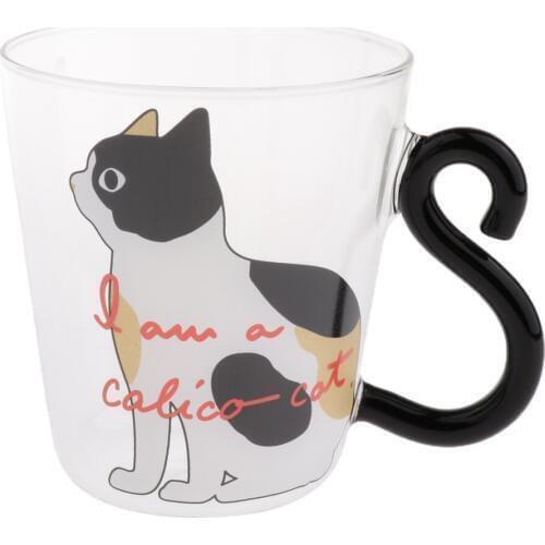 Transparent Art Cat Pattern Glass Cup Double Wall Glass Coffee Mugs Transparent Drinking Glass Espresso Cup with Insulated Hand