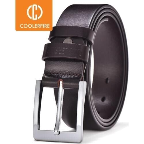 COOLERFIRE Belts For Men Black And Brown Top Full Grain Leather Big Silver Buckle Dress Belt JTC001