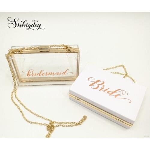 Sisbigdey rose gold Bride make up handbag Wedding Bridal Acrylic Crossbody Bag bridesmaid gift cosmetic Evening Clutch bag