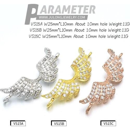 Brass Cubic Zirconia Wing Charm Bangle Connector DIY Jewelry Lady Bracelet Necklace Wholesale Bulk