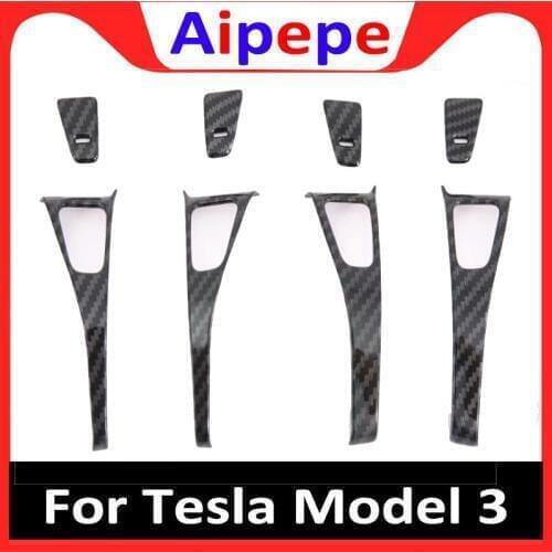 For Tesla Model 3 Carbon Fiber Door Lock Protection Cover 2018 2019 Car Styling