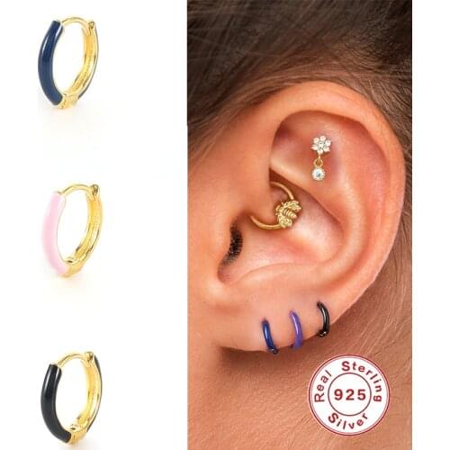 BOAKO 2021 Trend Color Enamel 1pcs 925 Sterling Silver Earrings For Women Hoop Earrings Piercing Pendiente Mom Gift Aros Colores