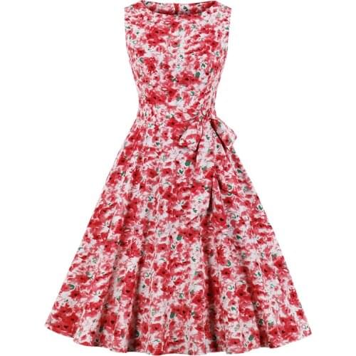 2021 Tie Dye Print Sleeveless A Line Belted Summer Dress Holiday Party Women Round Neck Retro 50s Vintage Swing Dresses